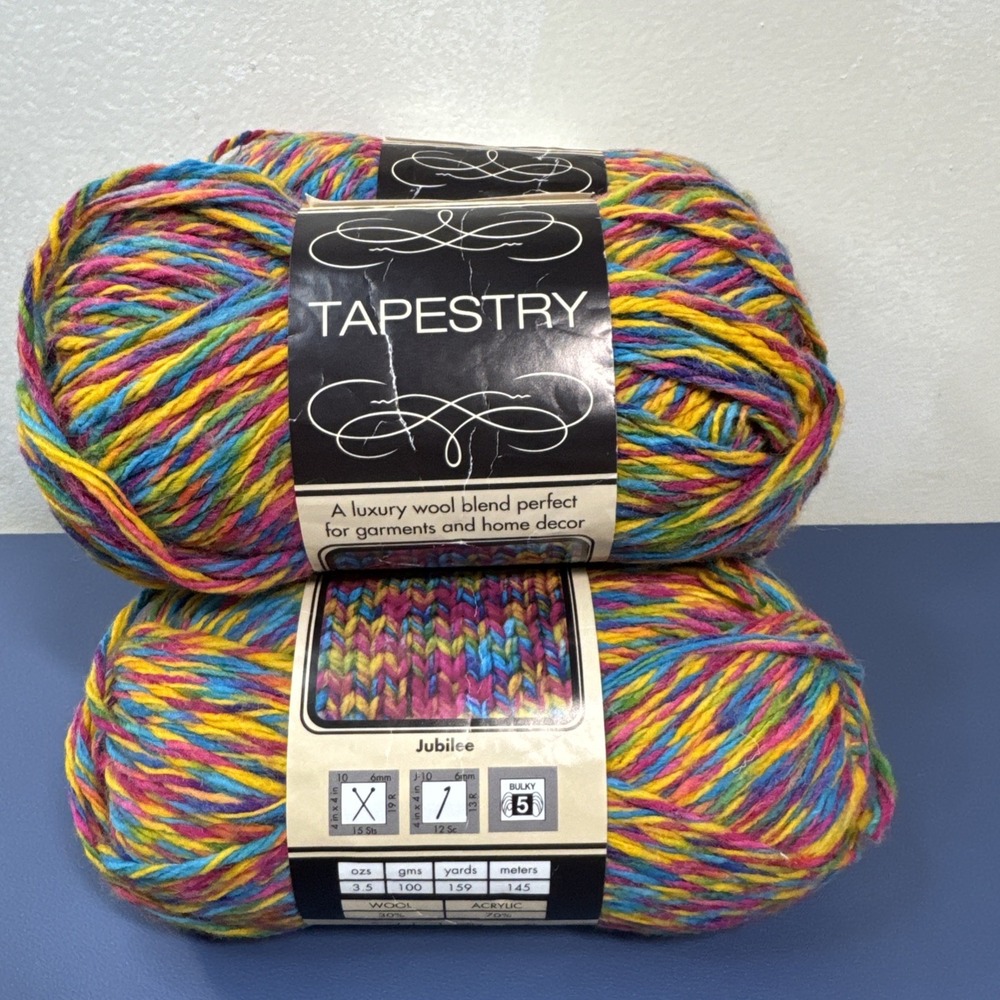 Yarn Lot‎ 4 Skeins Tapestry Wool 30% Blend Yarns 3.5 Oz Jubilee Bulky Rainbow